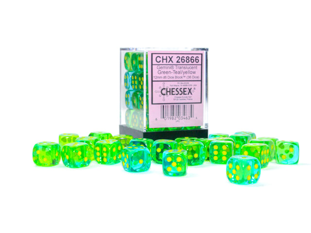 Chessex: Gemini Translucent Green-Teal/Yellow (36 Dice)