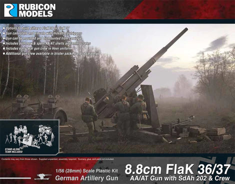 Rubicon Models 8.8cm Flak 36/37 AA/AT Gun w/ SdAh 202 & Crew German Artillery Gun