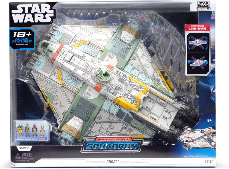 Star Wars Micro Galaxy Squadron Ghost Series 3-15-Inch Vehicle with Motion Activated Lights, Sounds, and 4 Micro Figures