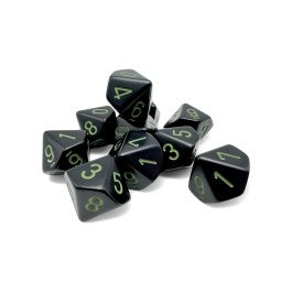Chessex: Opaque - Black/Green (Set of 10 D10S)