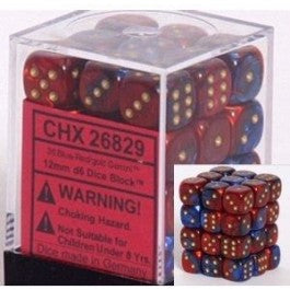 Chessex Dice Sets: Blue-Red/Gold Gemini 12mm D6 (36)
