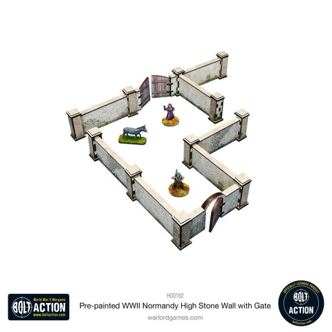 Bolt Action: WW2 Normandy High Stone Wall w/ Gate (Pre-Painted)