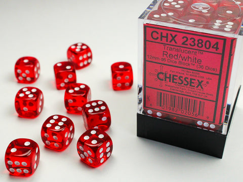 Chessex - Translucent Red/White 12mm D6 (36 Dice)