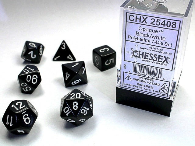 Chessex - Opaque Black/White Polyhedral 7-Die Set