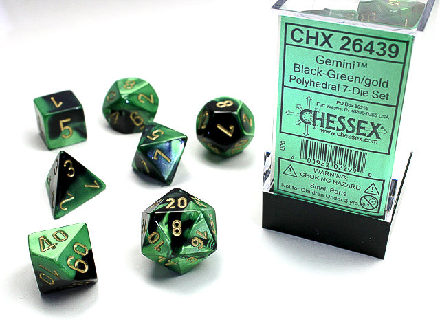 Chessex - Gemini Black-Green/Gold Polyhedral 7-Die Set