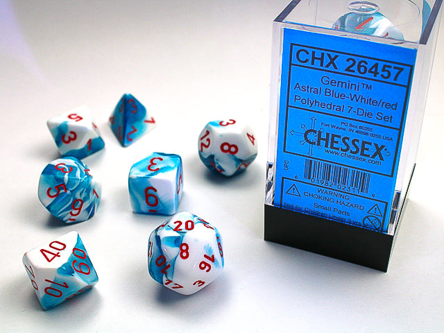 Chessex - Gemini Polyhedral Astral Blue-White/red 7-Die Set