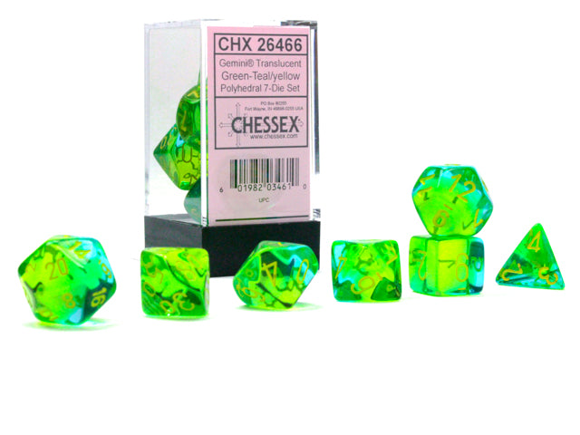 Chessex - Gemini Polyhedral Translucent Green-Teal/yellow 7-Die Set
