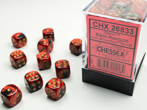 Chessex - Black-Red/Gold 12mm D6 (36 Dice)