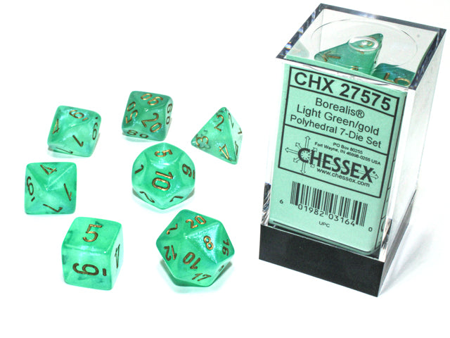 Chessex - Borealis Light Green/Gold Polyhedral 7-Die Set