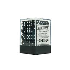 Chessex: Black/White Opaque 12mm d6 Dice Block (36 Dice)