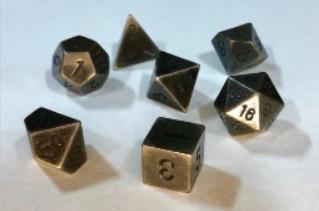 Chessex Metal Dice: Metal Old Brass 7 Die Polyhedral Set