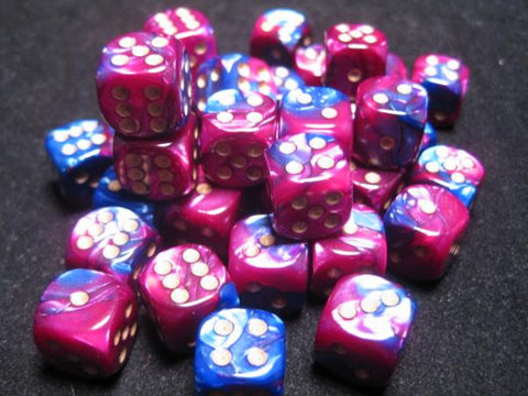Chessex Dice Sets: Blue-Purple/Gold Gemini 12mm d6 (36)